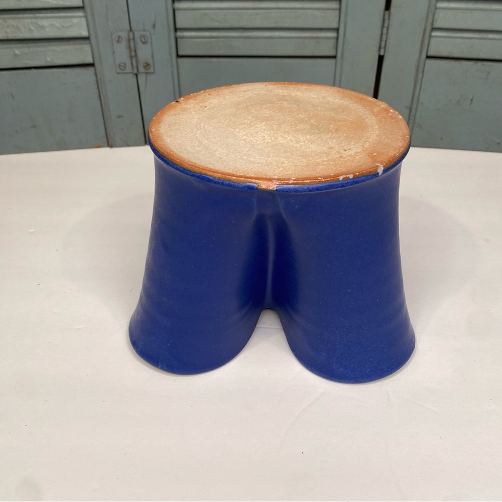 Vintage WURTZ Denmark Handmade Cobalt Blue Pottery Triple Vase Form - Picture 6 of 8